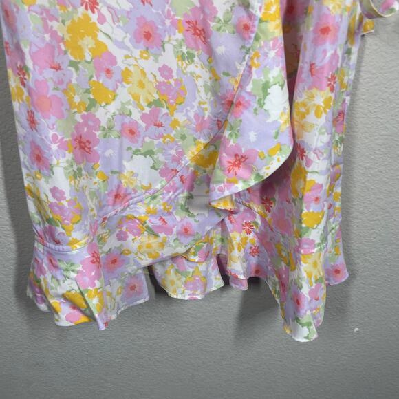 Vero Moda Medium Henna Wrap Frill Mini Dress Birch Pink Floral Tie Waist V Neck - Picture 6 of 10